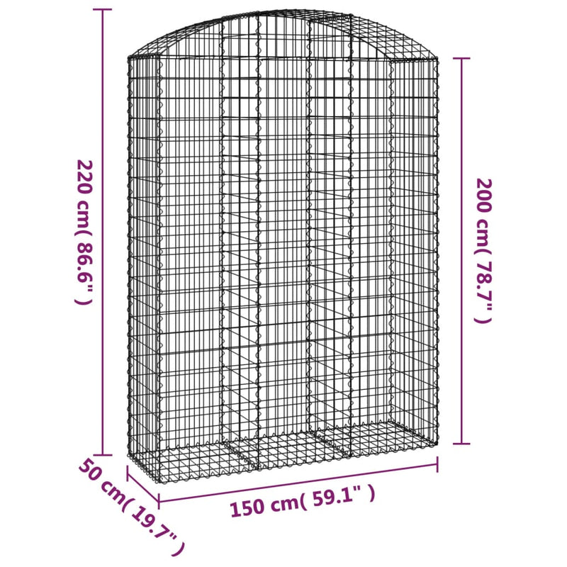vidaXL íves horganyzott vas gabion kosár 150x50x200/220 cm