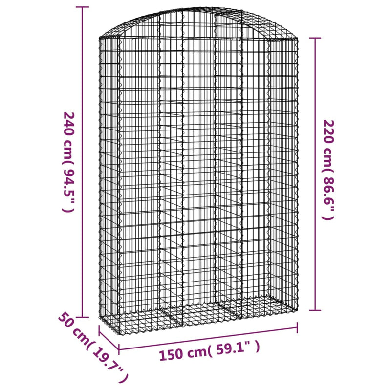 vidaXL íves horganyzott vas gabion kosár 150x50x220/240 cm