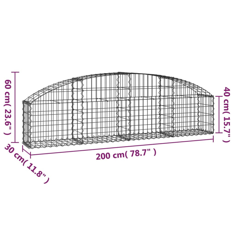 vidaXL íves horganyzott vas gabion kosár 200x30x40/60 cm