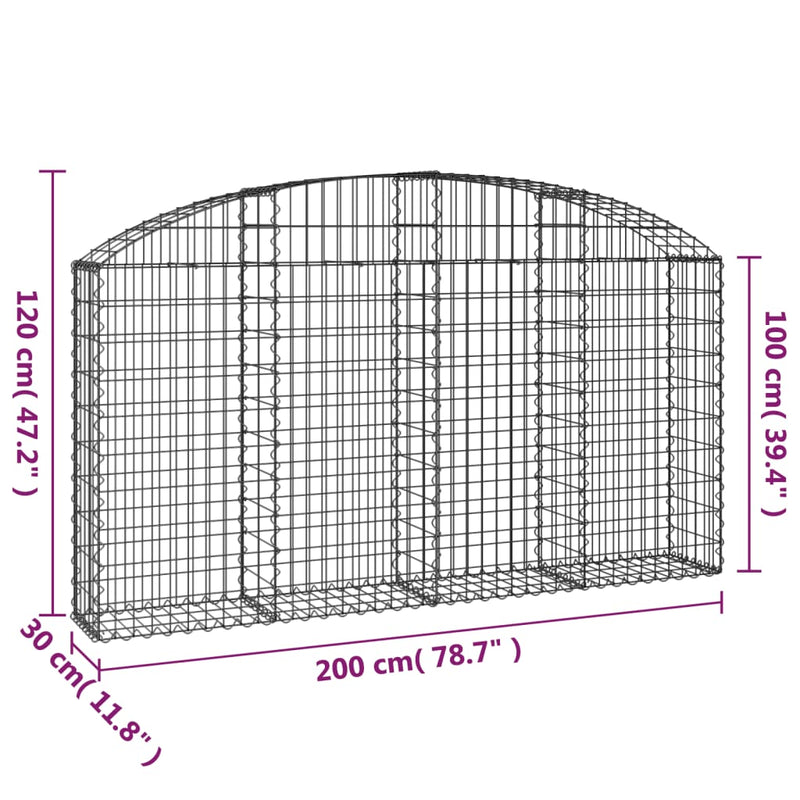 vidaXL íves horganyzott vas gabion kosár 200x30x100/120 cm