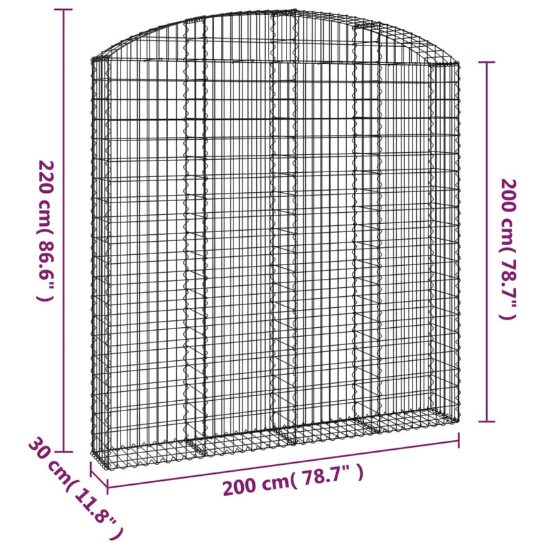vidaXL íves horganyzott vas gabion kosár 200x30x200/220 cm