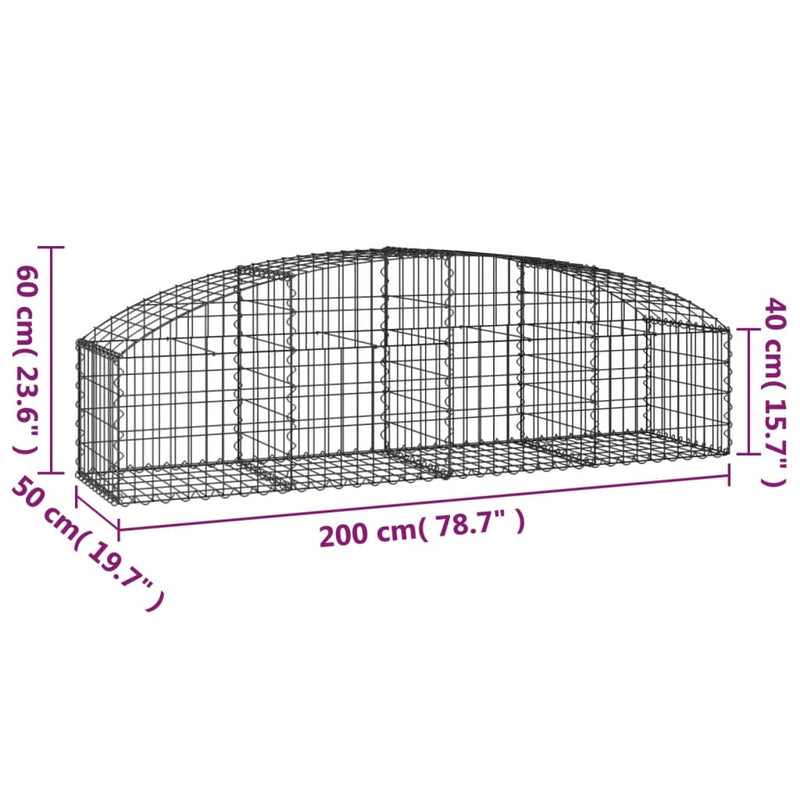 vidaXL íves horganyzott vas gabion kosár 200x50x40/60 cm