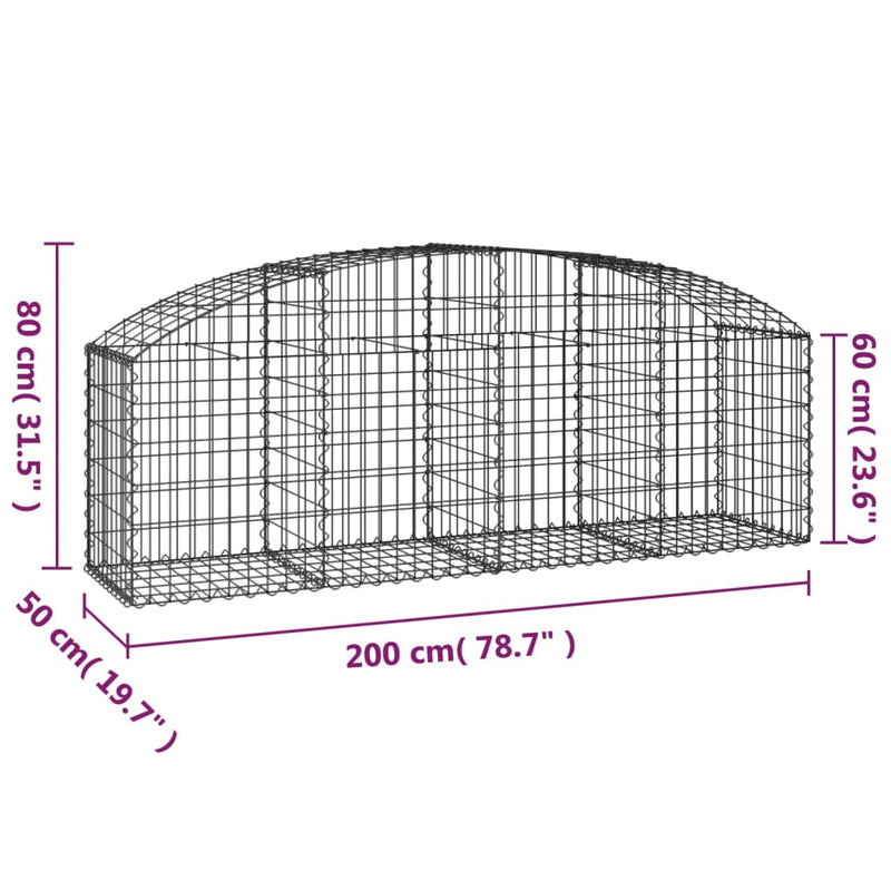vidaXL íves horganyzott vas gabion kosár 200x50x60/80 cm