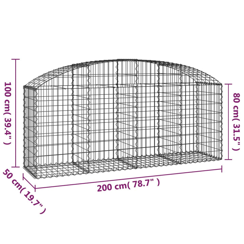 vidaXL íves horganyzott vas gabion kosár 200x50x80/100 cm