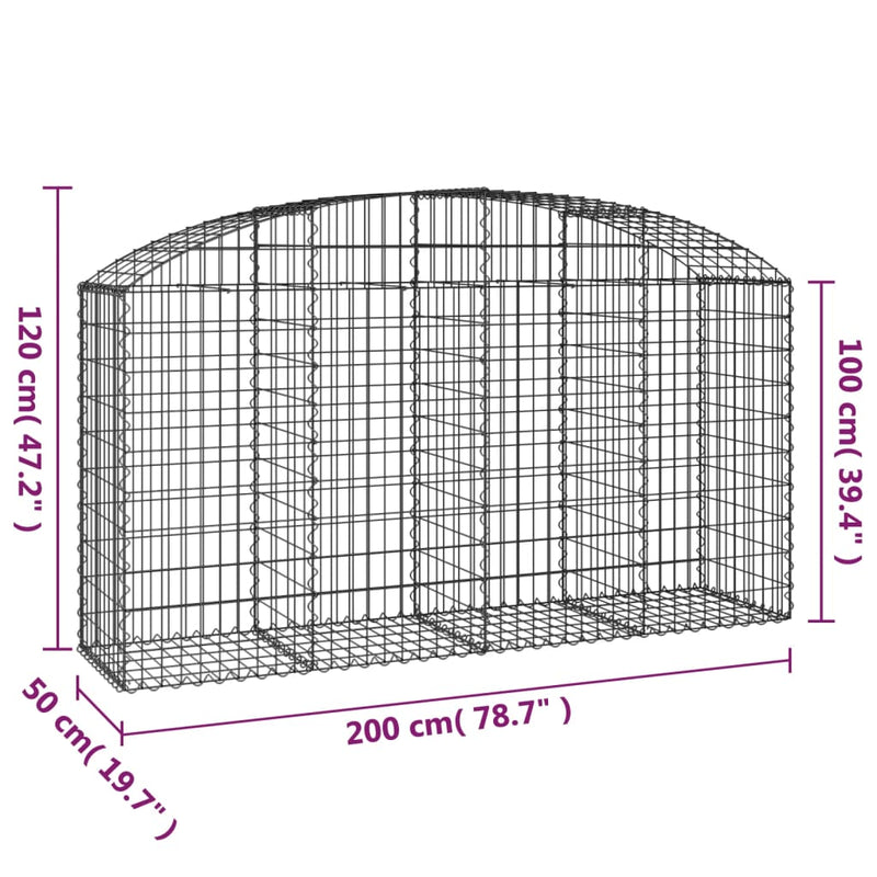 vidaXL íves horganyzott vas gabion kosár 200x50x100/120 cm