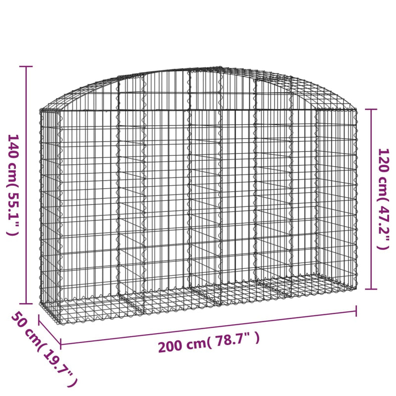 vidaXL íves horganyzott vas gabion kosár 200x50x120/140 cm