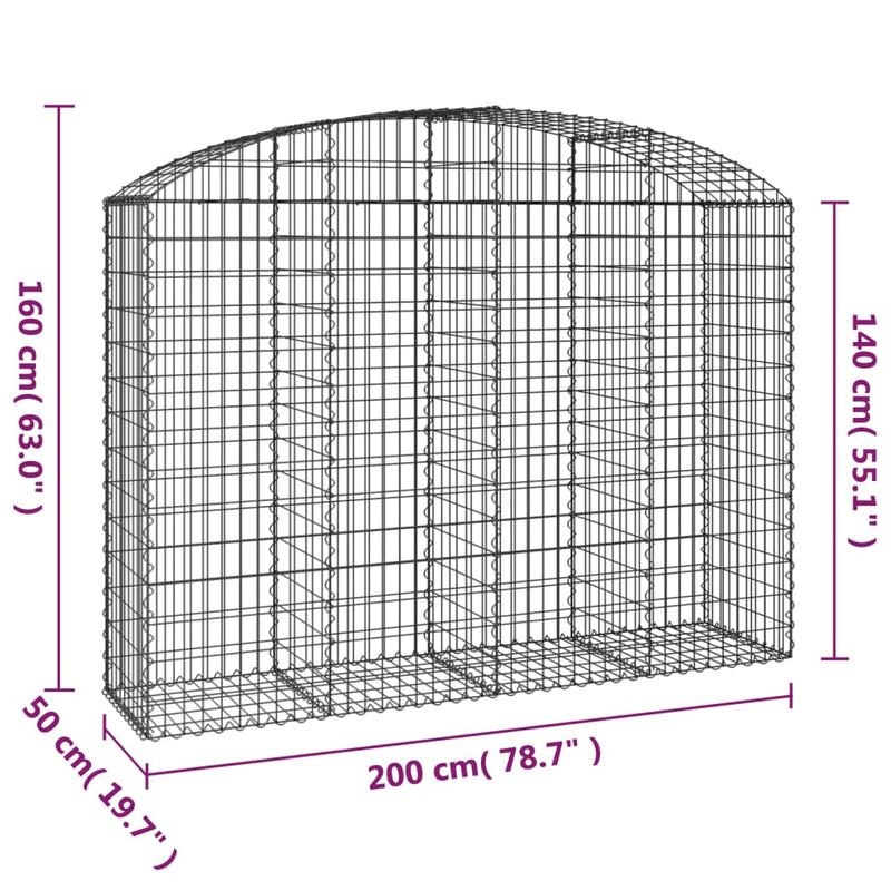 vidaXL íves horganyzott vas gabion kosár 200x50x140/160 cm