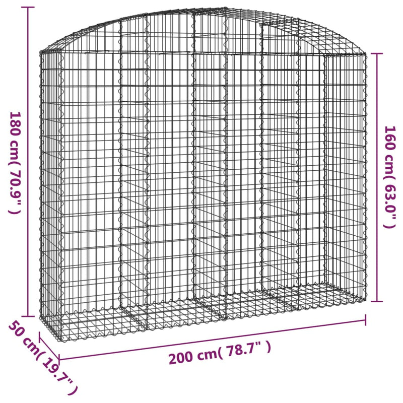 vidaXL íves horganyzott vas gabion kosár 200x50x160/180 cm