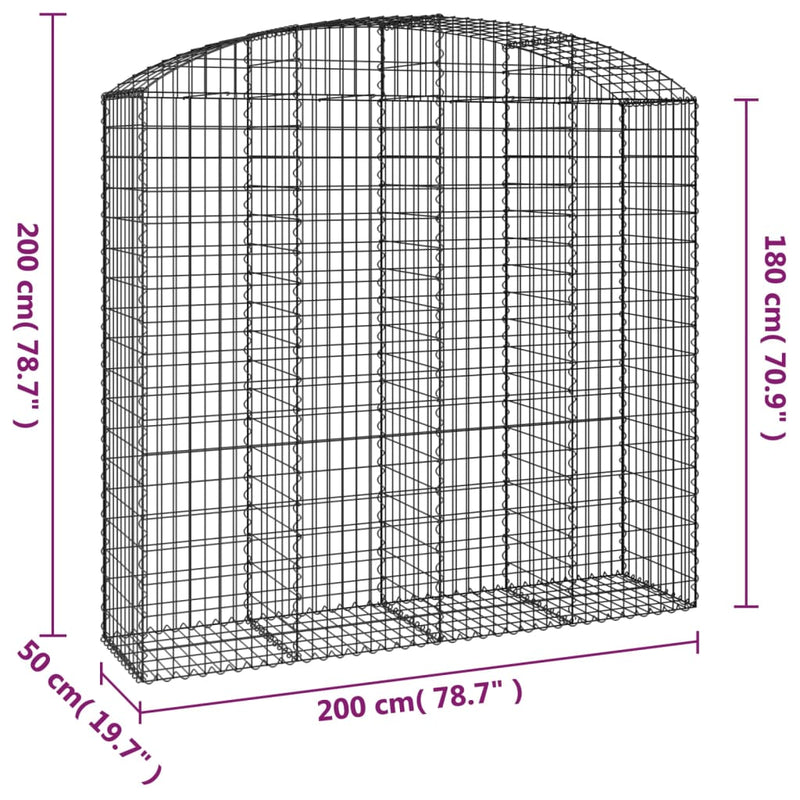 vidaXL íves horganyzott vas gabion kosár 200x50x180/200 cm
