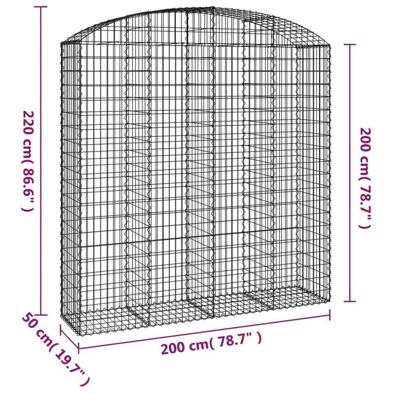 vidaXL íves horganyzott vas gabion kosár 200x50x200/220 cm