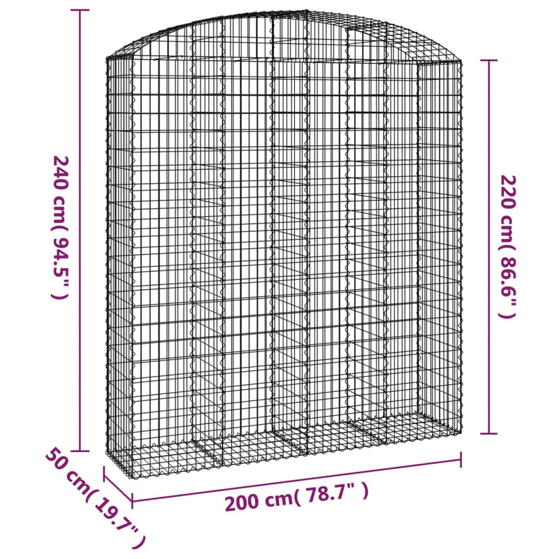 vidaXL íves horganyzott vas gabion kosár 200x50x220/240 cm