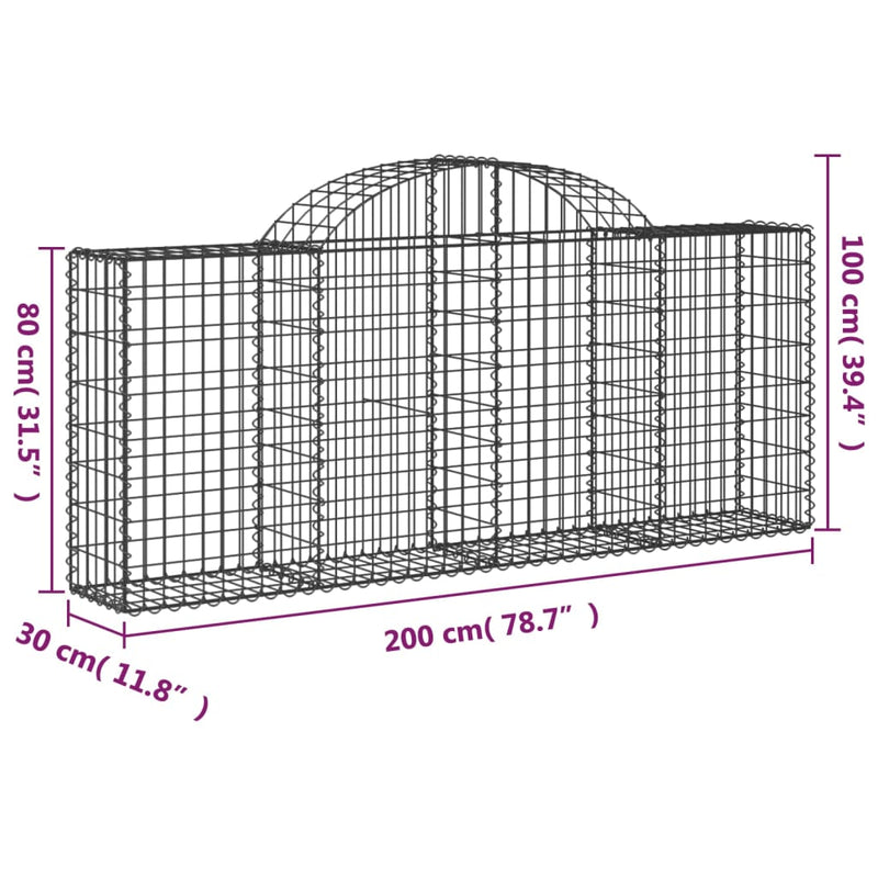 vidaXL íves horganyzott vas gabion kosár 200x30x80/100 cm