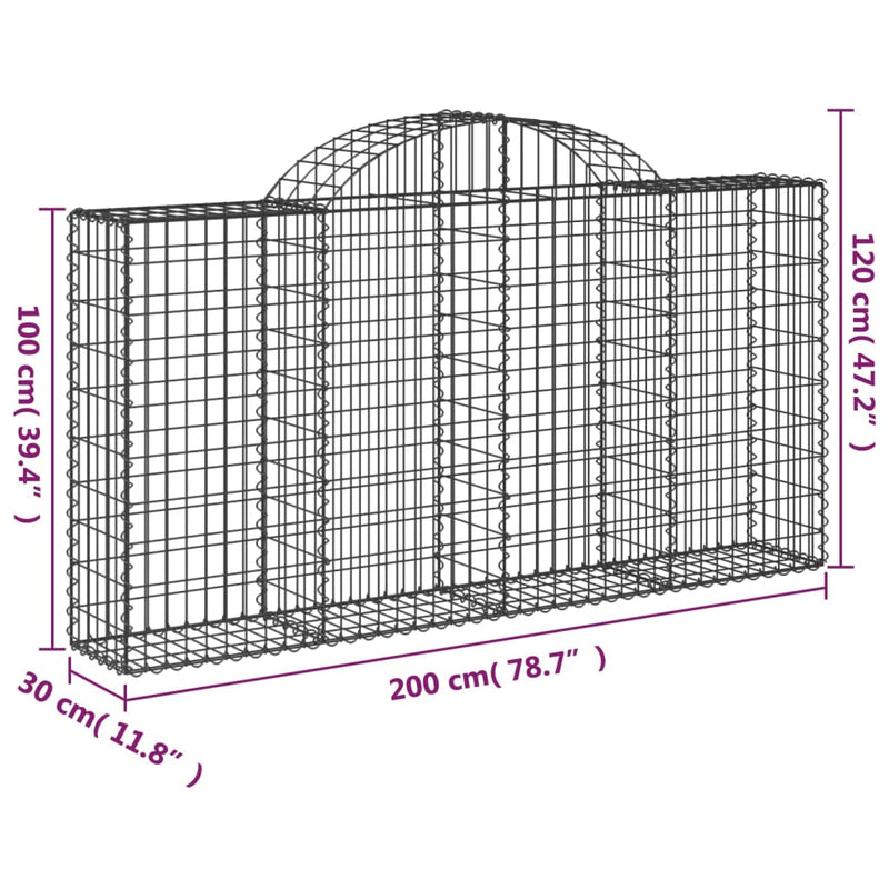 vidaXL íves horganyzott vas gabion kosár 200x30x100/120 cm