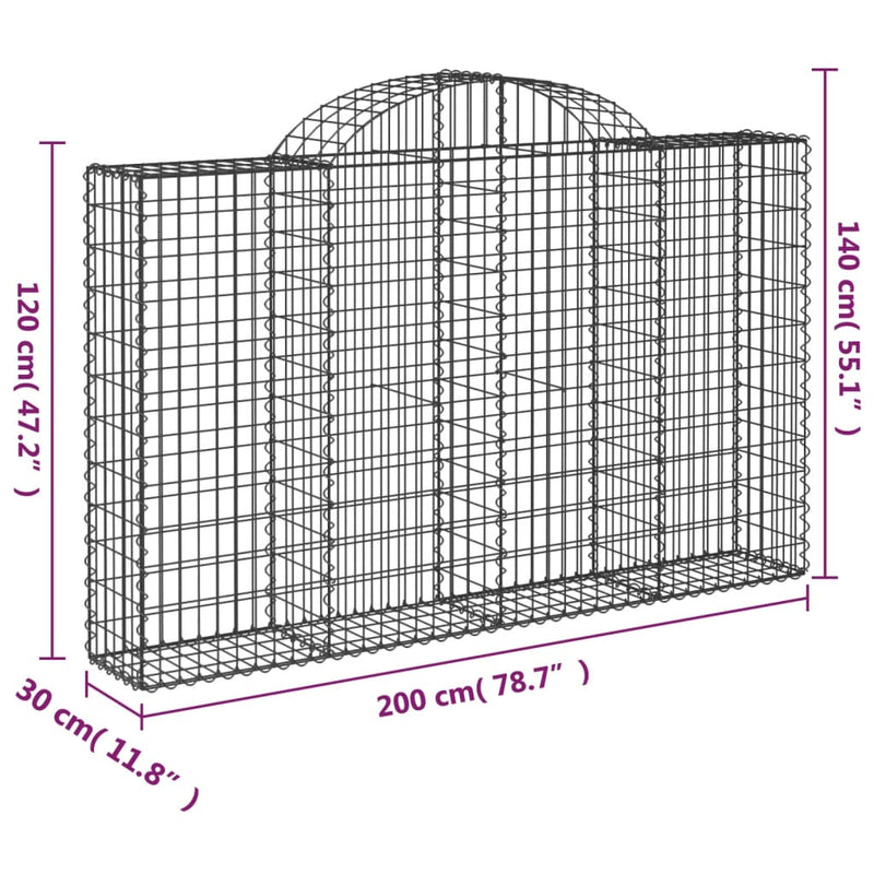 vidaXL íves horganyzott vas gabion kosár 200x30x120/140 cm