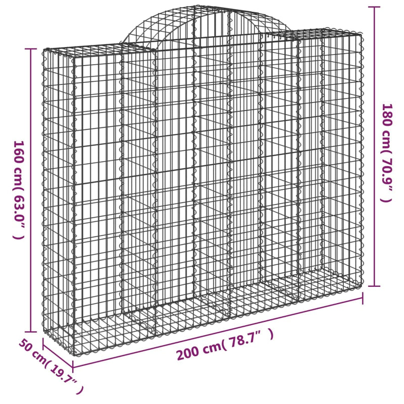 vidaXL íves horganyzott vas gabion kosár 200x50x160/180 cm