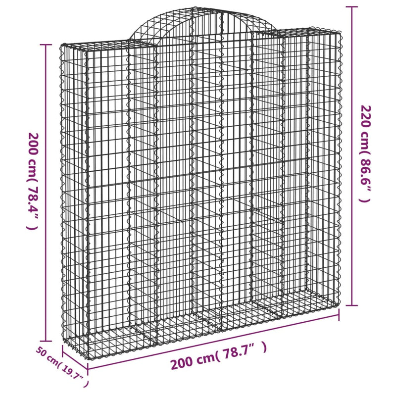vidaXL íves horganyzott vas gabion kosár 200x50x200/220 cm