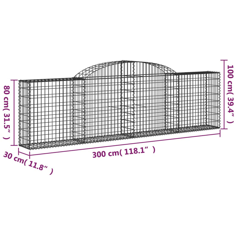 vidaXL íves horganyzott vas gabion kosár 300 x 30 x 80/100 cm