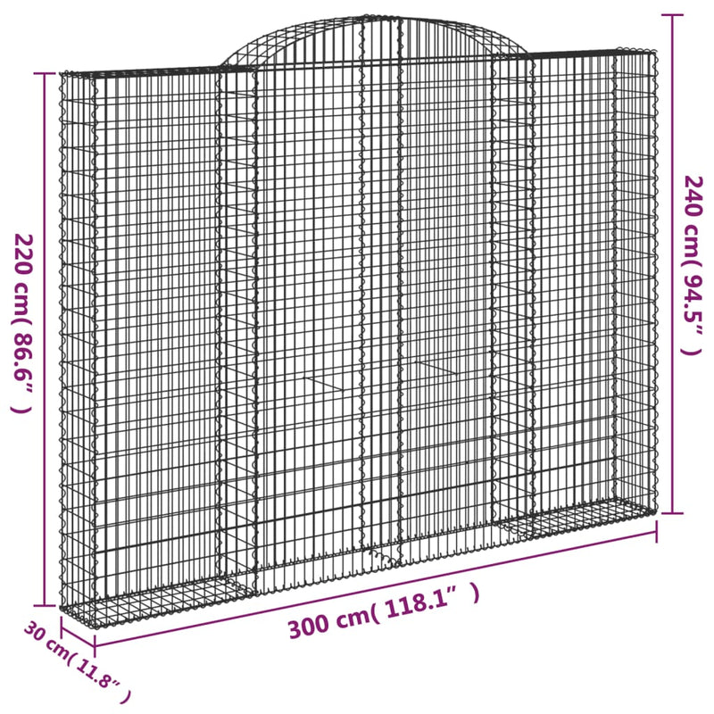 vidaXL íves horganyzott vas gabion kosár 300 x 30 x 220/240 cm