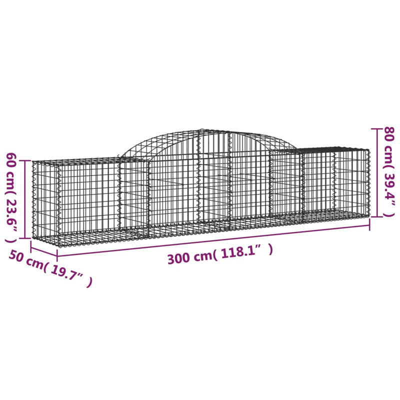 vidaXL íves horganyzott vas gabion kosár 300 x 50 x 60/80 cm