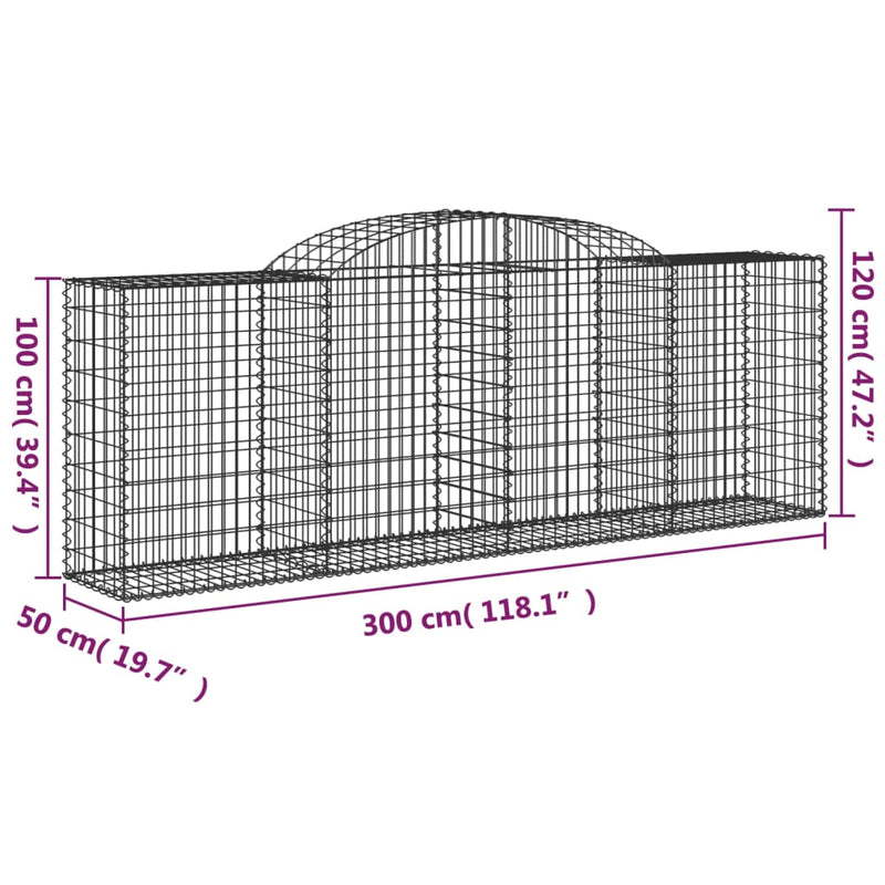 vidaXL íves horganyzott vas gabion kosár 300 x 50 x 100/120 cm