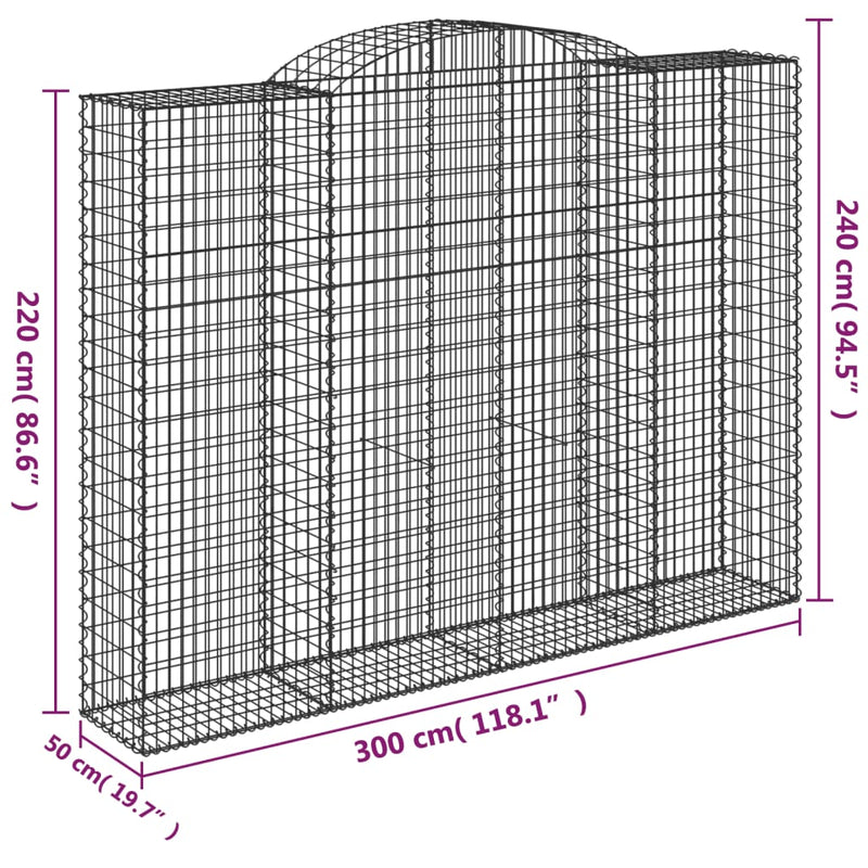 vidaXL íves horganyzott vas gabion kosár 300 x 50 x 220/240 cm