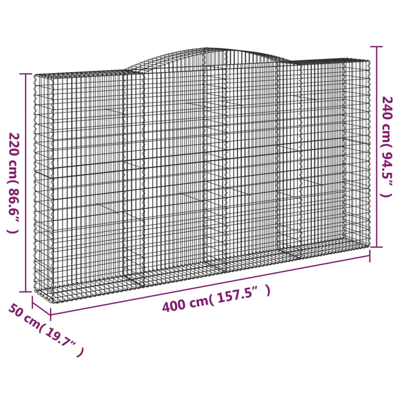 vidaXL íves horganyzott vas gabion kosár 400x50x220/240 cm