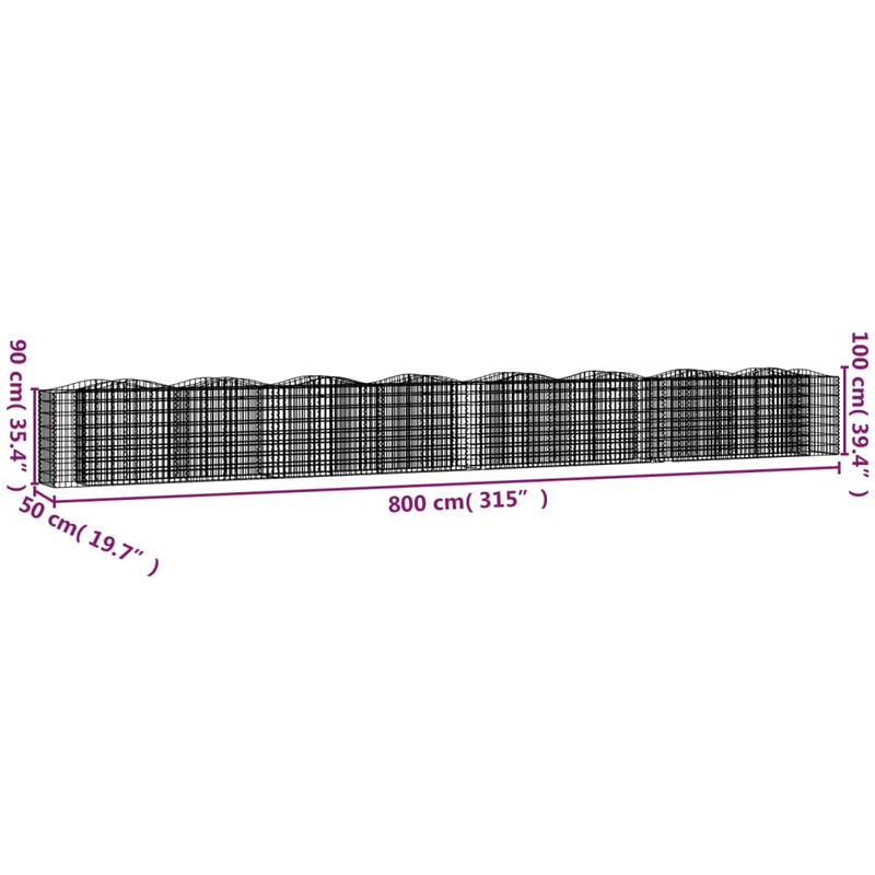 vidaXL íves horganyzott vas gabion magaságyás 800 x 50 x 100 cm