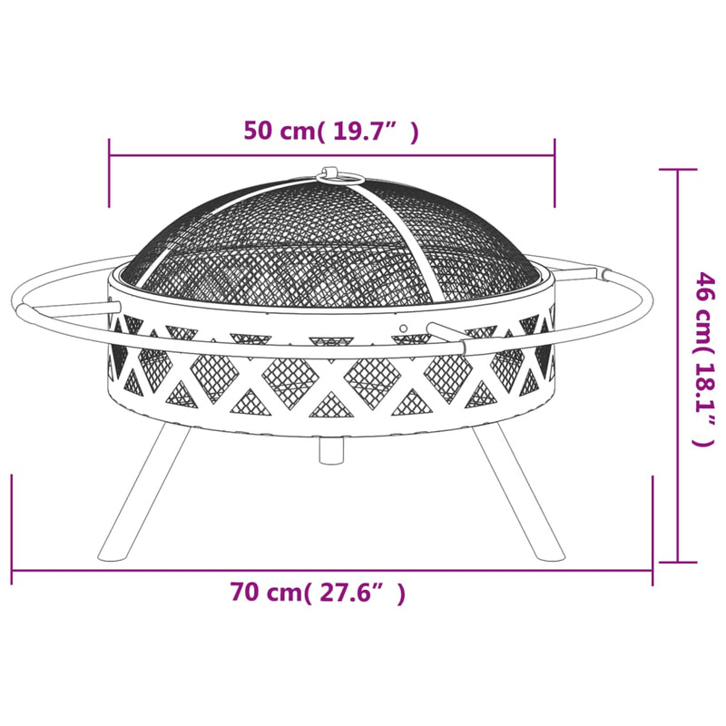 vidaXL acél XXL méretű tűztál piszkavassal 70 cm