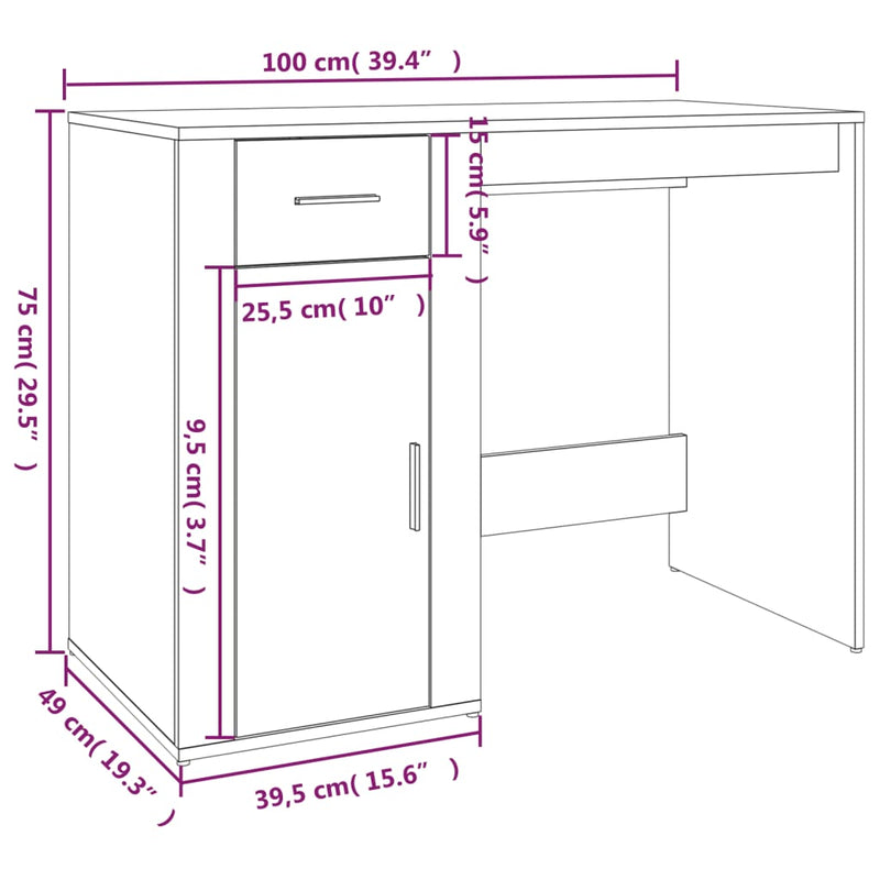vidaXL sonoma tölgy színű szerelt fa íróasztal 100 x 49 x 75 cm