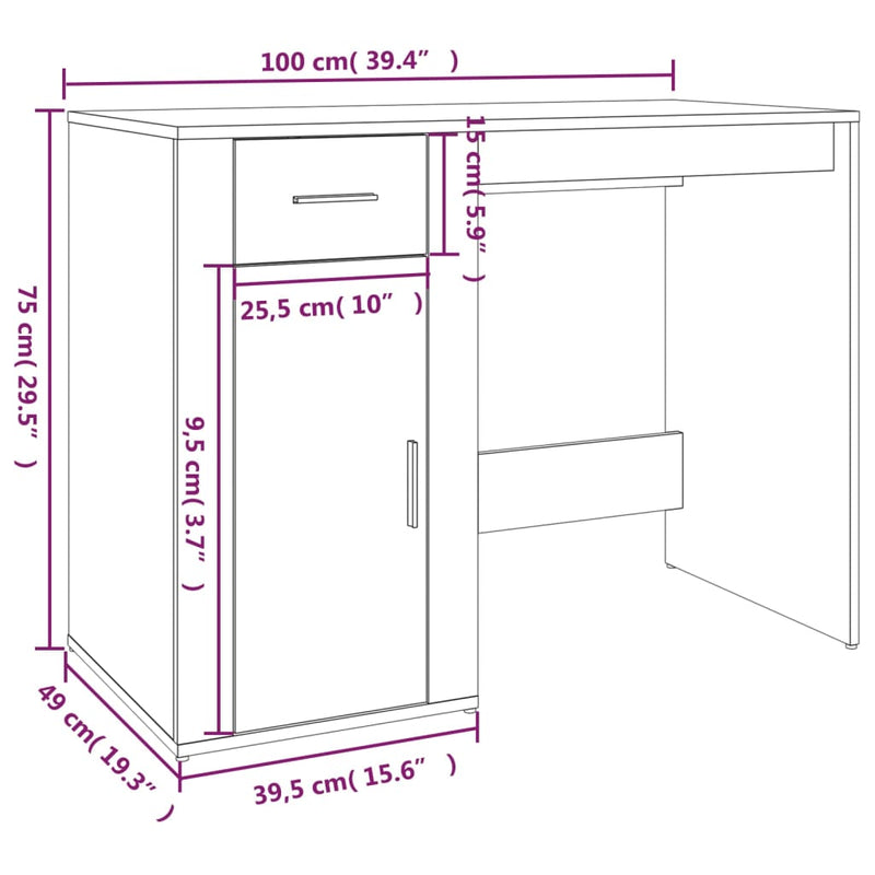 vidaXL füstös tölgy színű szerelt fa íróasztal 100x49x75 cm
