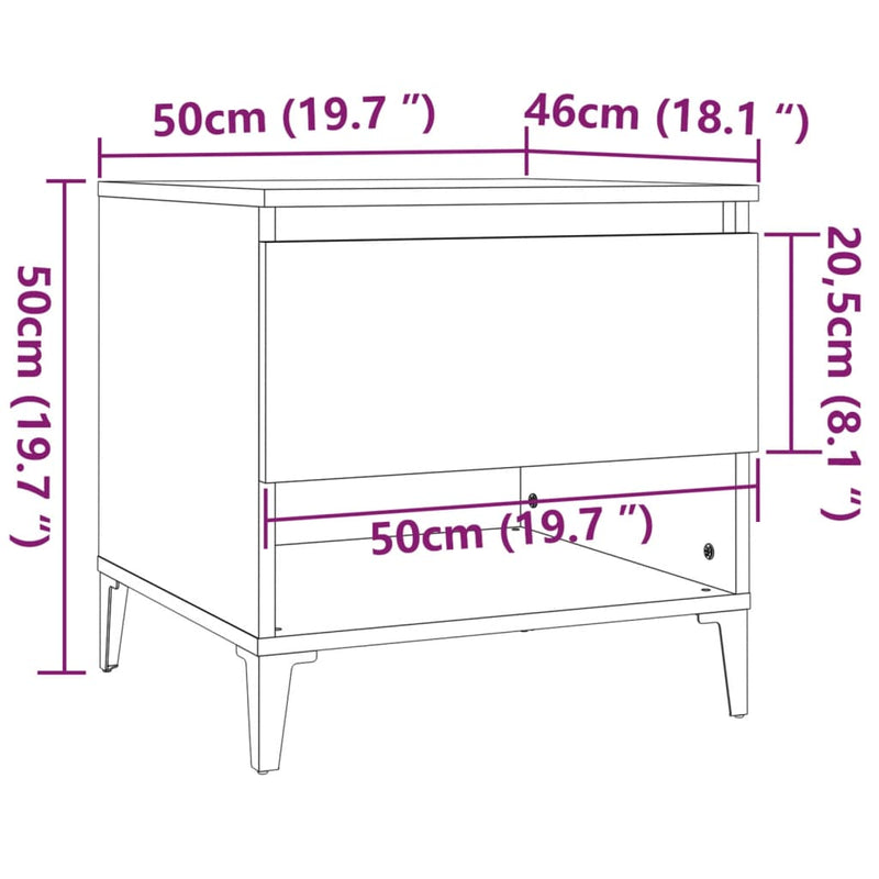 vidaXL fekete szerelt fa kisasztal 50 x 46 x 50 cm