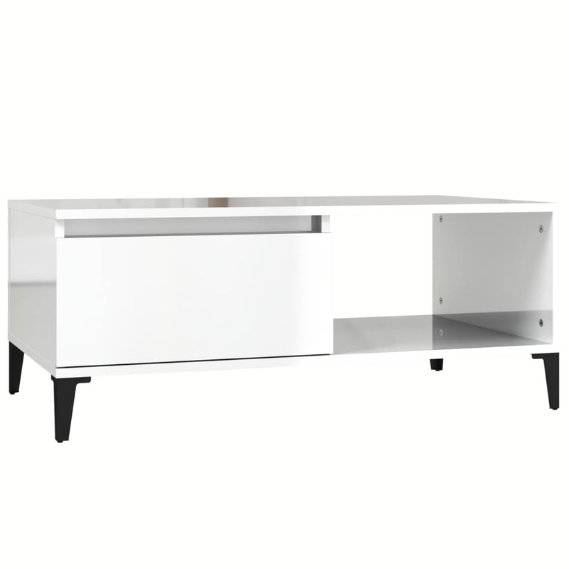 vidaXL magasfényű fehér szerelt fa dohányzóasztal 90 x 50 x 36,5 cm