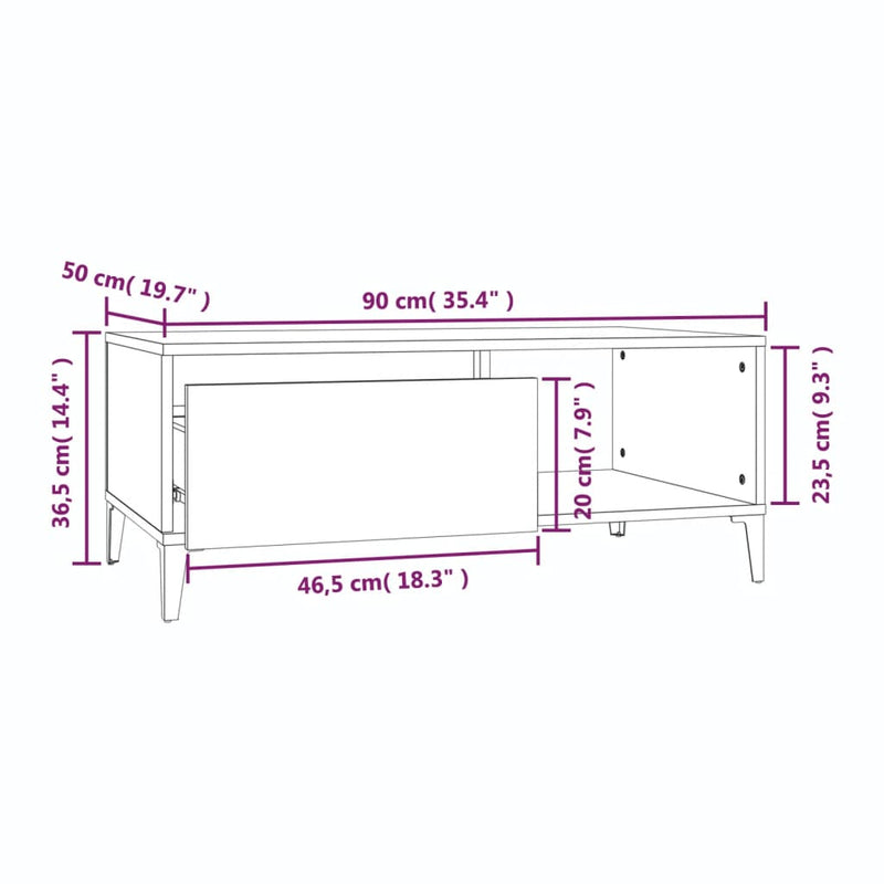 vidaXL magasfényű fehér szerelt fa dohányzóasztal 90 x 50 x 36,5 cm