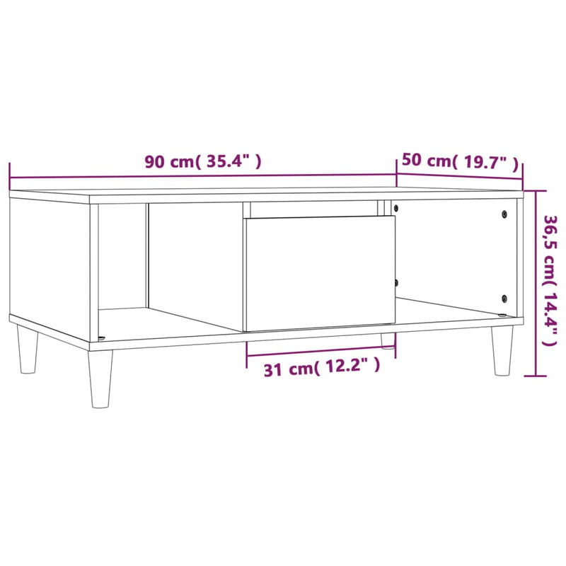 vidaXL barna tölgyszínű szerelt fa dohányzóasztal 90x50x36,5 cm
