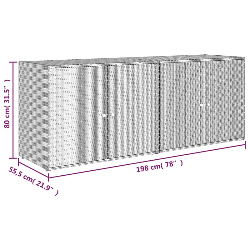 vidaXL szürke polyrattan kerti tárolószekrény 198 x 55,5 x 80 cm
