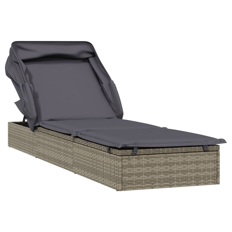vidaXL szürke polyrattan napozóágy összecsukható tetővel 213x63x97 cm