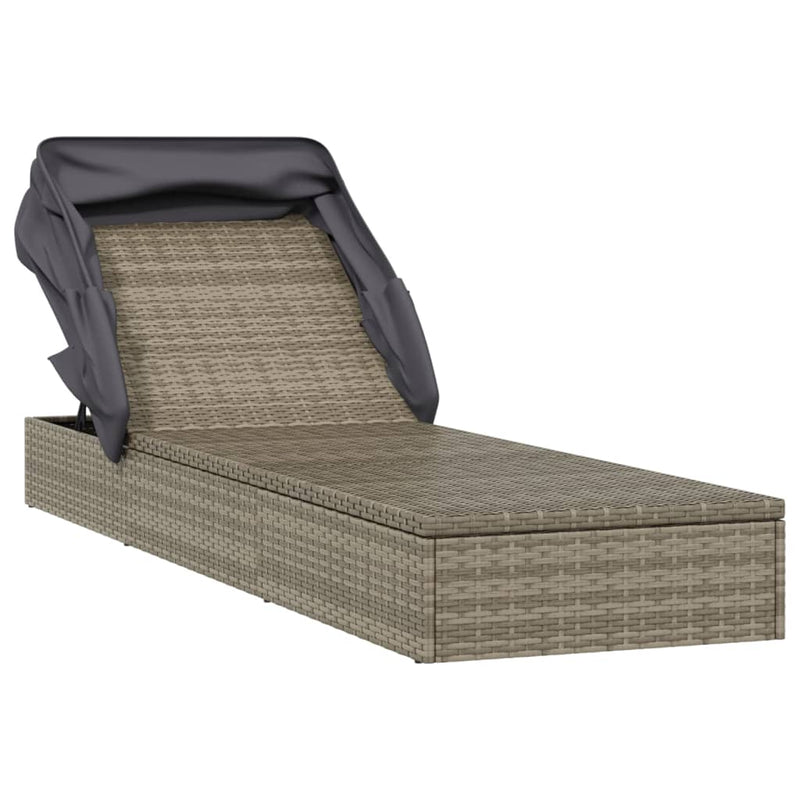 vidaXL szürke polyrattan napozóágy összecsukható tetővel 213x63x97 cm