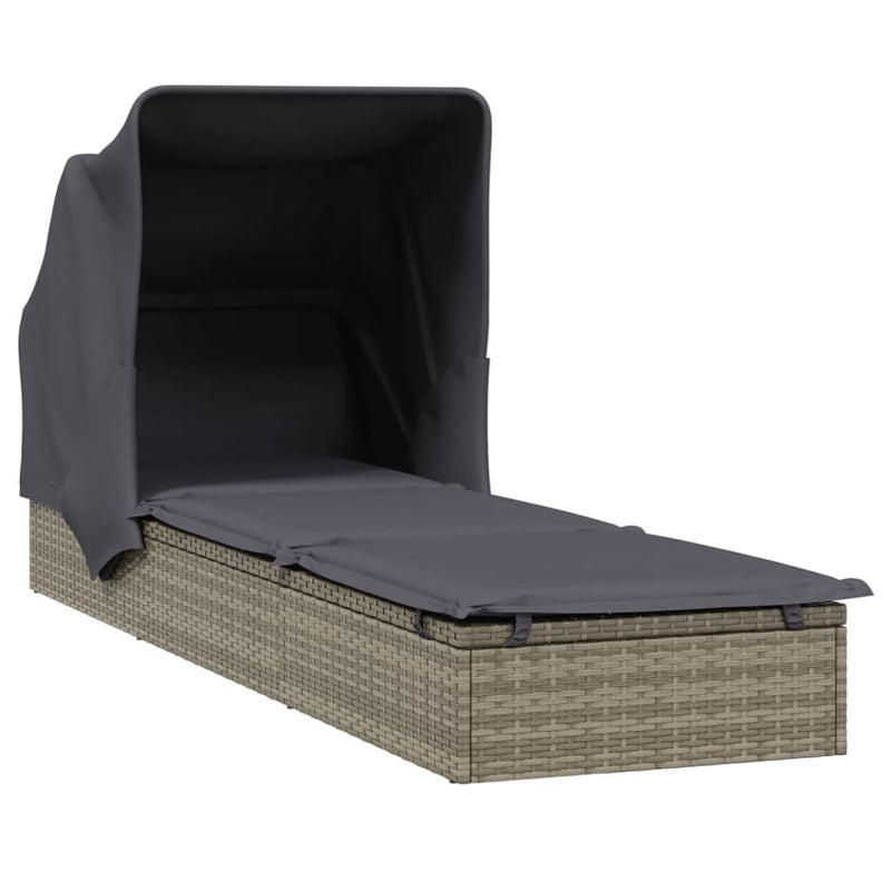vidaXL szürke polyrattan napozóágy összecsukható tetővel 213x63x97 cm