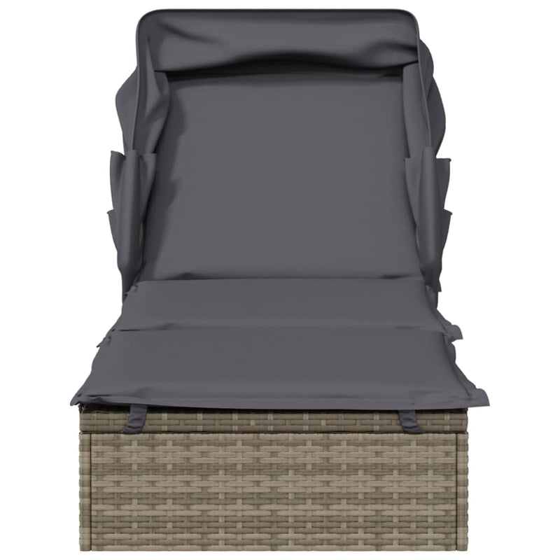 vidaXL szürke polyrattan napozóágy összecsukható tetővel 213x63x97 cm