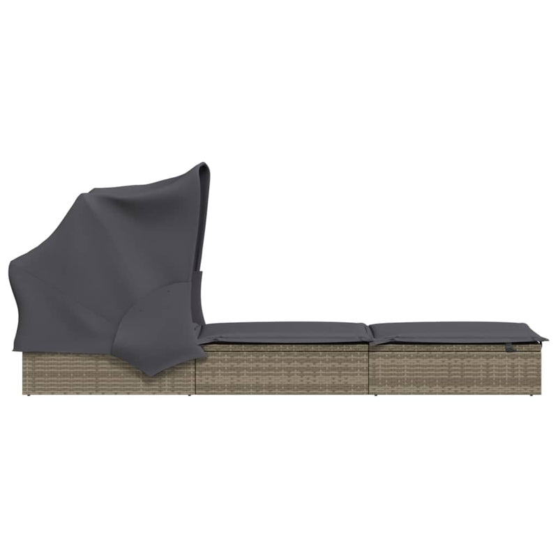 vidaXL szürke polyrattan napozóágy összecsukható tetővel 213x63x97 cm