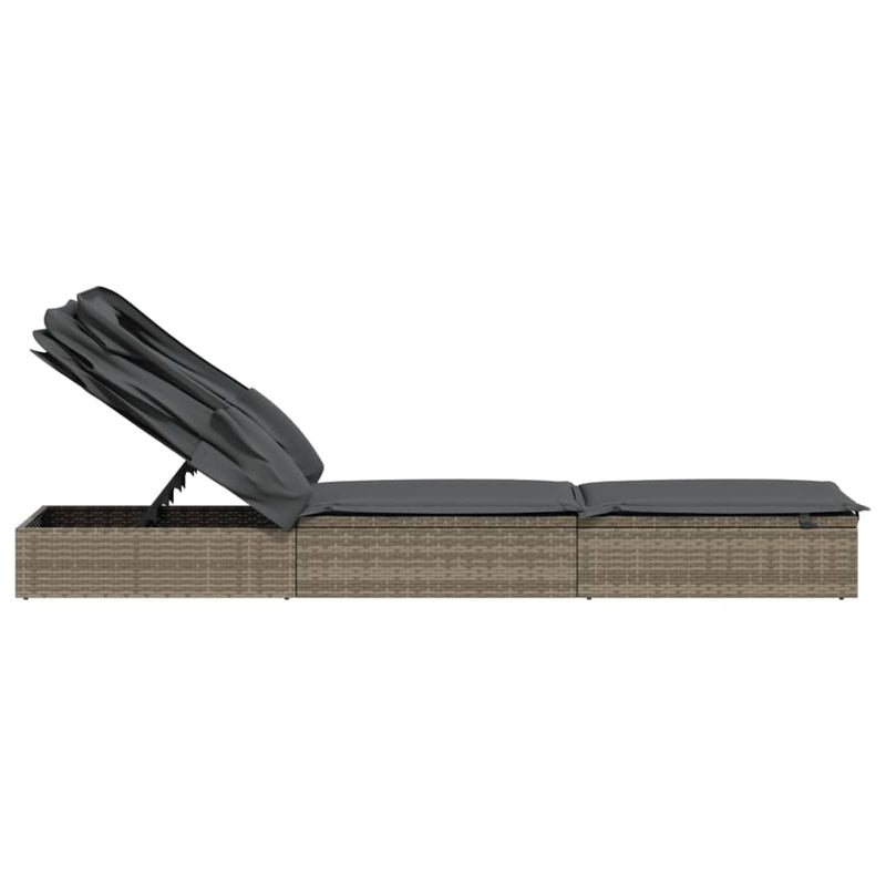 vidaXL szürke polyrattan napozóágy összecsukható tetővel 213x63x97 cm