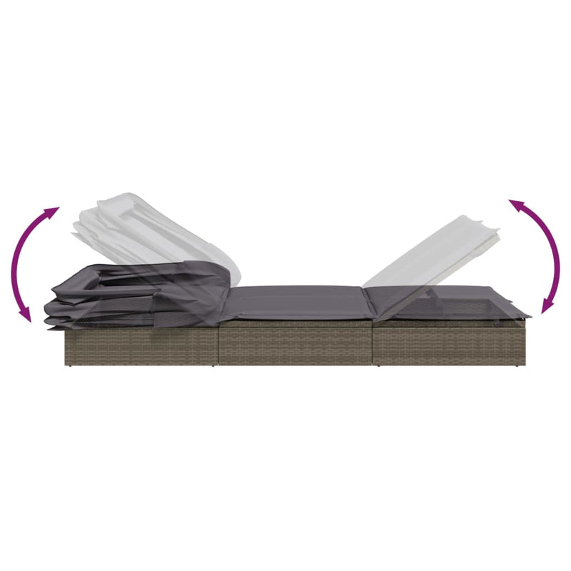 vidaXL szürke polyrattan napozóágy összecsukható tetővel 213x63x97 cm