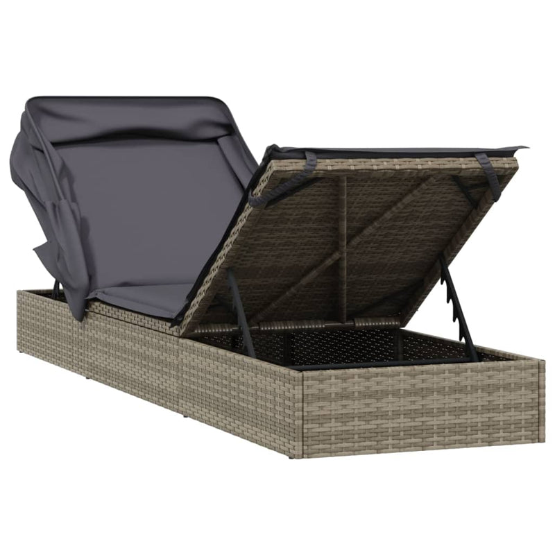 vidaXL szürke polyrattan napozóágy összecsukható tetővel 213x63x97 cm