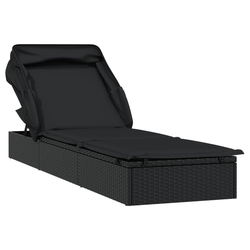 vidaXL fekete polyrattan napozóágy összecsukható tetővel 213x63x97 cm