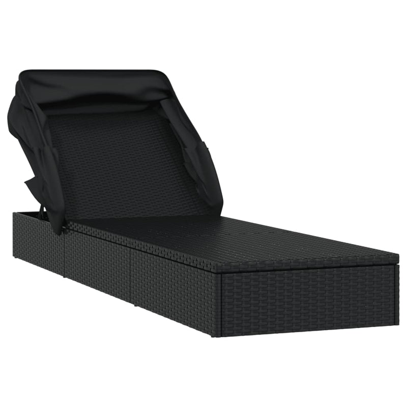 vidaXL fekete polyrattan napozóágy összecsukható tetővel 213x63x97 cm