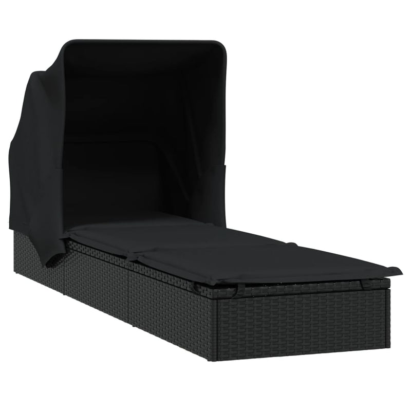 vidaXL fekete polyrattan napozóágy összecsukható tetővel 213x63x97 cm