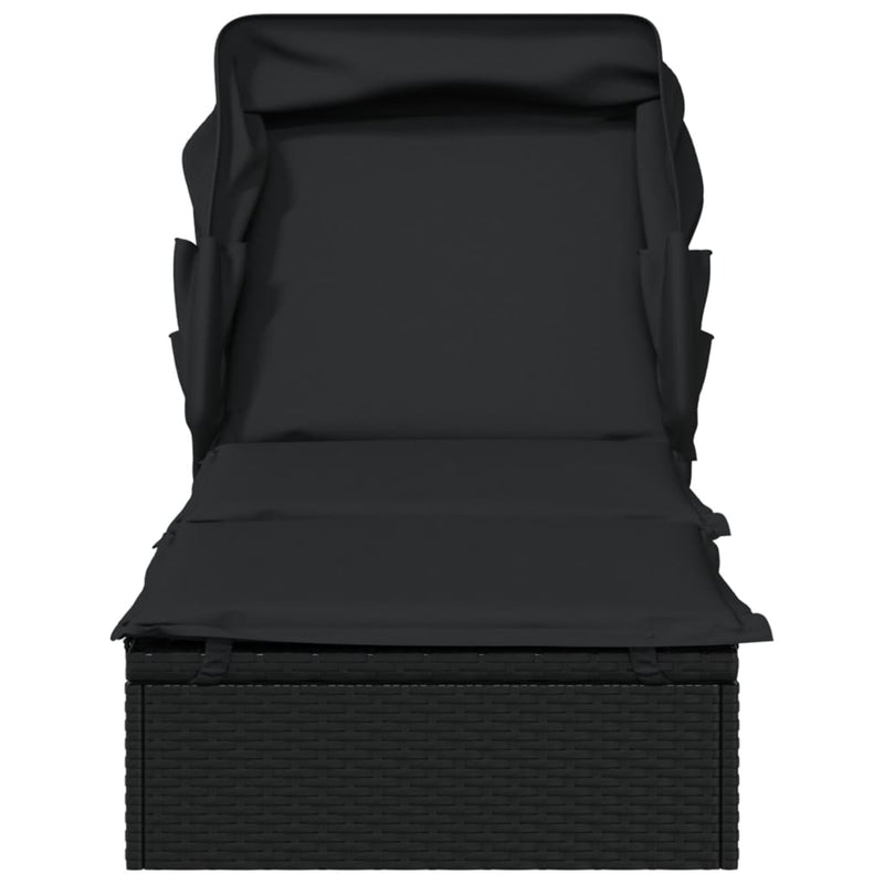 vidaXL fekete polyrattan napozóágy összecsukható tetővel 213x63x97 cm