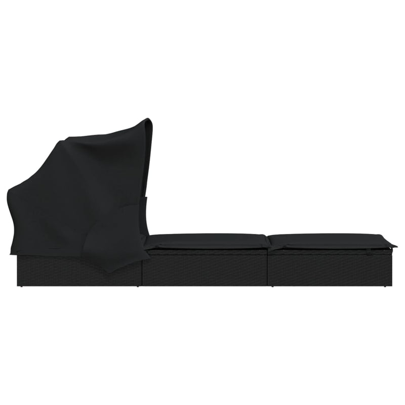 vidaXL fekete polyrattan napozóágy összecsukható tetővel 213x63x97 cm