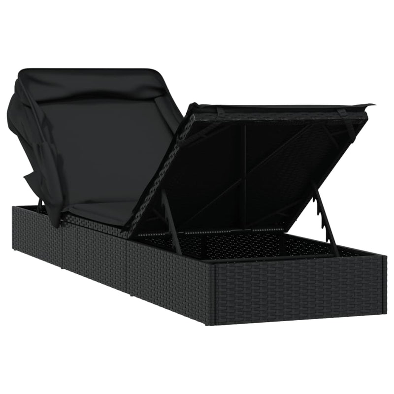 vidaXL fekete polyrattan napozóágy összecsukható tetővel 213x63x97 cm