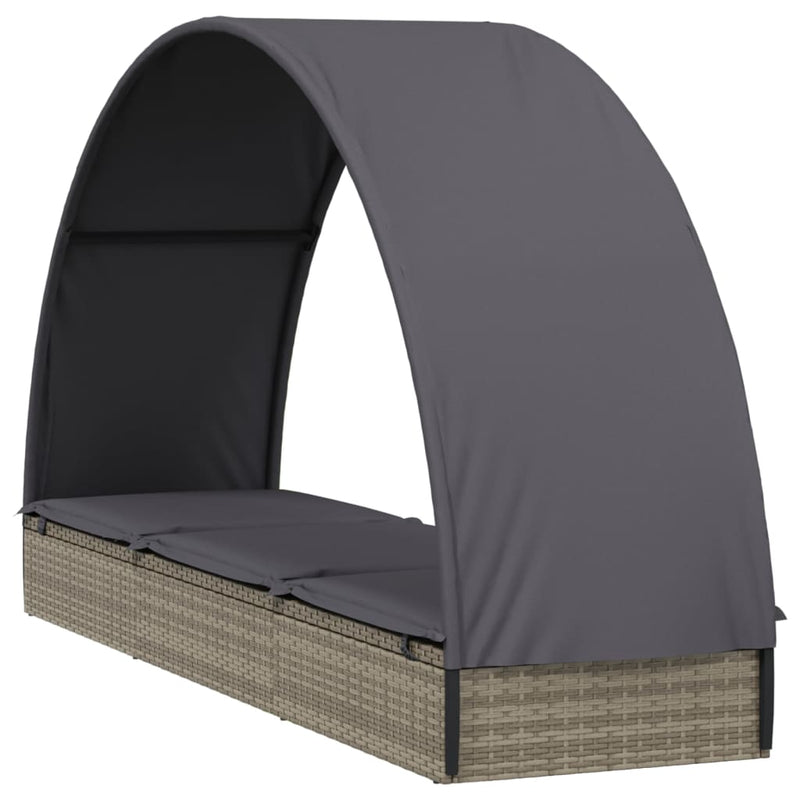 vidaXL szürke polyrattan napágy kerek tetővel 211 x 57 x 140 cm